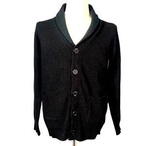 NEW COOFANDY Shawl Collar Cardigan Black Sweater‎ Men M Button Preppy Outdoor